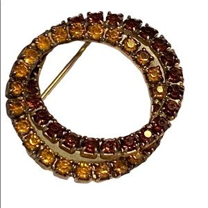 Vintage Goldtone  Rhinestone Amber and Red stone Pin Brooch